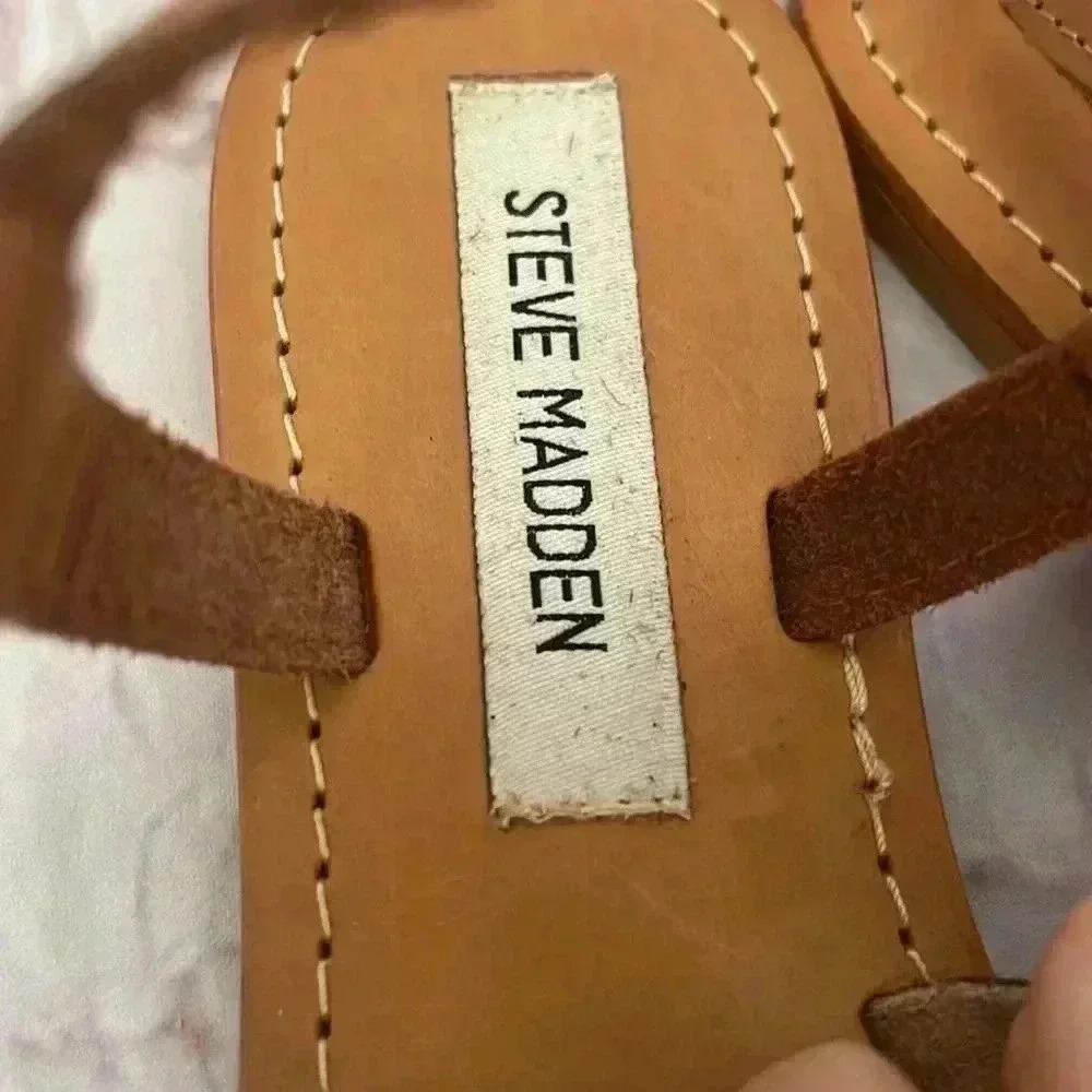 Steve Madden Rowan Neon Rainbow Leather Sandals with Puka Shells - Picture 3 of 5
